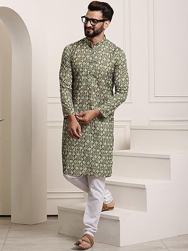 Image of SOJANYA (Since 1958 Men's Cotton Print Kurta & Churidar Pyjama Set