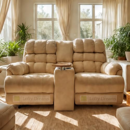 Image of Lofty Dreams Welos 2 Seater Motorised Recliner Sofa - Smooth Electric Comfort, Adjustable Neck & Back Support, Soft Suede Fabric, Console Table, Free Installation