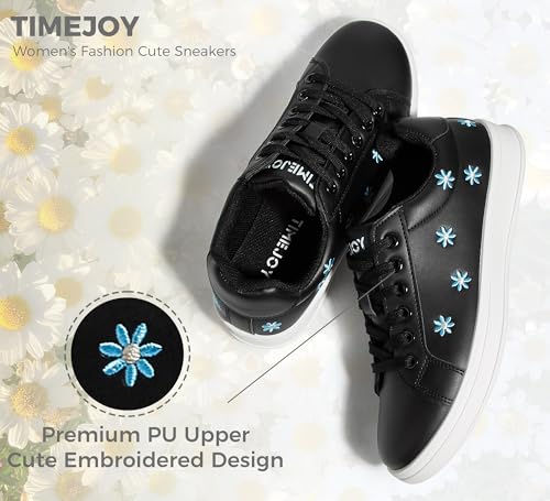 Women's Classic Fashion Sneakers Cute Retro Tennis Shoes Floral Embroidery Lace-Up & Anti-Slip Sole for Casual Comfort2