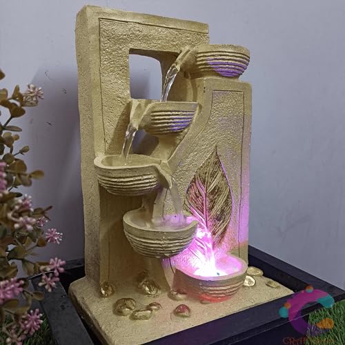 Image of Decorative Water Fountain for Home Decor, Office, Indoor & Outdoor, Garden, Puja Room, Vaastu, Reception, Spa, Gifting. (Gold Leaf Diya)