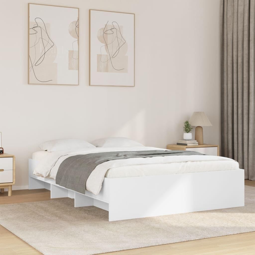 ベッドフレーム White bed frame Bed Frame Without Mattress White 140x200 cm Engineered Wood