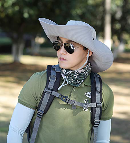 Image of HUAMULAN Wide Brim Sun Hats Men and Women Bucket Safari Fishing Hat for Hiking Garden Lawn Work Camping Outdoor