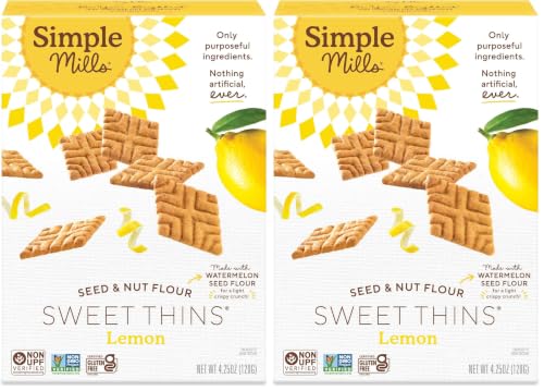 Simple Mills Lemon Seed &amp; Nut Flour Sweet Thins, Paleo Friendly &amp; Delicious Sweet Thin Cookies, Good for Snacks, Nutrient Dense, 4.25 oz (Pack of 2)