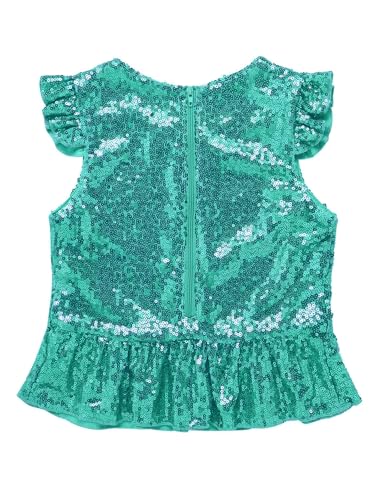 Kids Girls Sparkle Sequins Tee Shirt Top Ruffle Sleeves Princess Peplum Tops Mermaid Birthday Dress up4