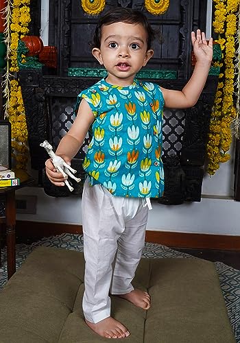 Image of POLKA TOTS Pure Cotton New Born Dress | Ultra-Soft, Breathable & Lightweight Sleeveless Jhabla Pant Set for Baby Boys & Girls | Baby Summer Clothes | Traditional Jabla & Pyjama Set for Newborns