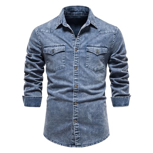 Chemise de camionneur style décontracté avec boutons et denim ajusté