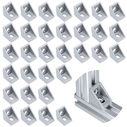 32Pcs Corner Bracket (20×17) 2020 Aluminum Extrusion Profile Angle Corner Brackets, for 6MM T-Slot CNC DIY 3D Printer and Industrial Bracket Making
