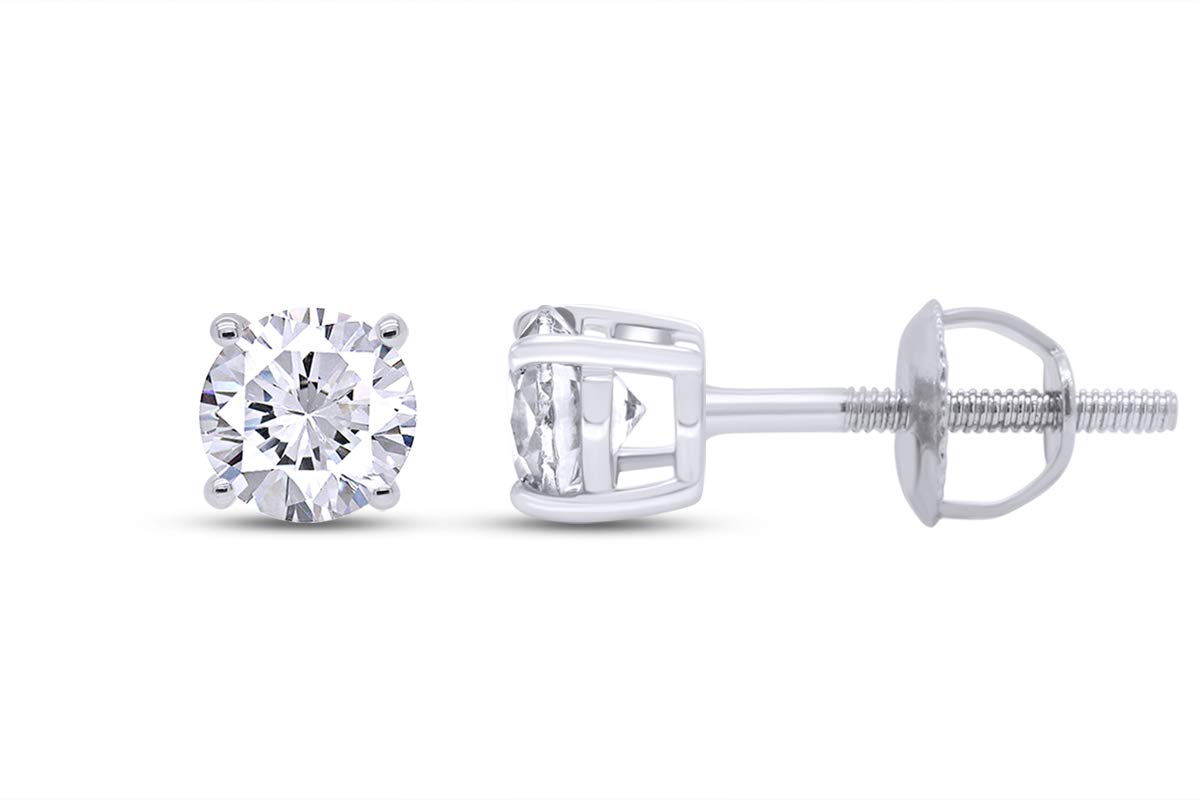 Round Natural Diamond Stud (IGI Certified 0.70 ct & up) Plus Quality Screw Back Earrings in 14k Solid Gold, 0.04 Ctw - 2.00 Ctw - Clarity - I3
