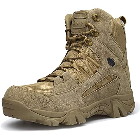YUHAI Men Military Desert Boots Waterproof Lace-up Outdoor Camping Combat Boots High-top Fashion Safety Ankle Boots,Brown-41(UK7.5) Cover