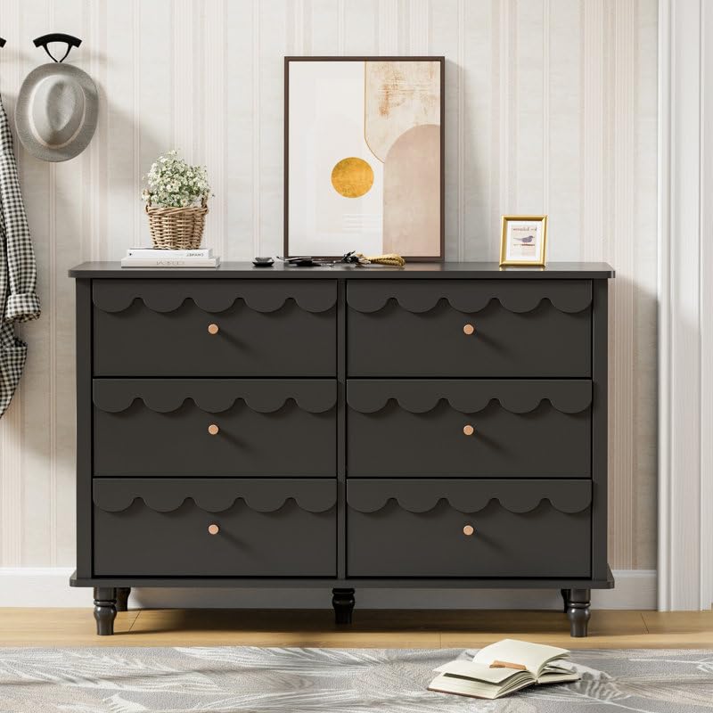 TBIC Elegant Versatile 6 Drawer 43.1" W Laced Dresser (Black)