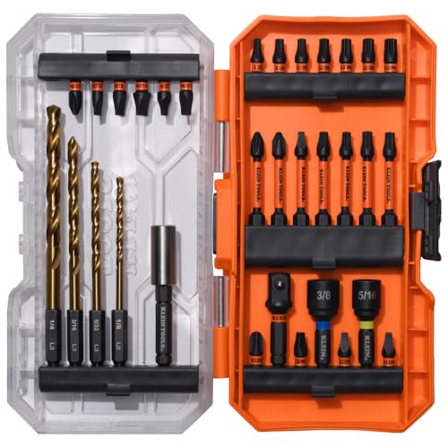 Klein Tools 33811 Drill and Driver Bit Set 32-Piece, Impact Driver Set, Titanium Coated Drill Bits, Precision Machined, MODbox Compatible Storage Case, Professional Tool Kit
