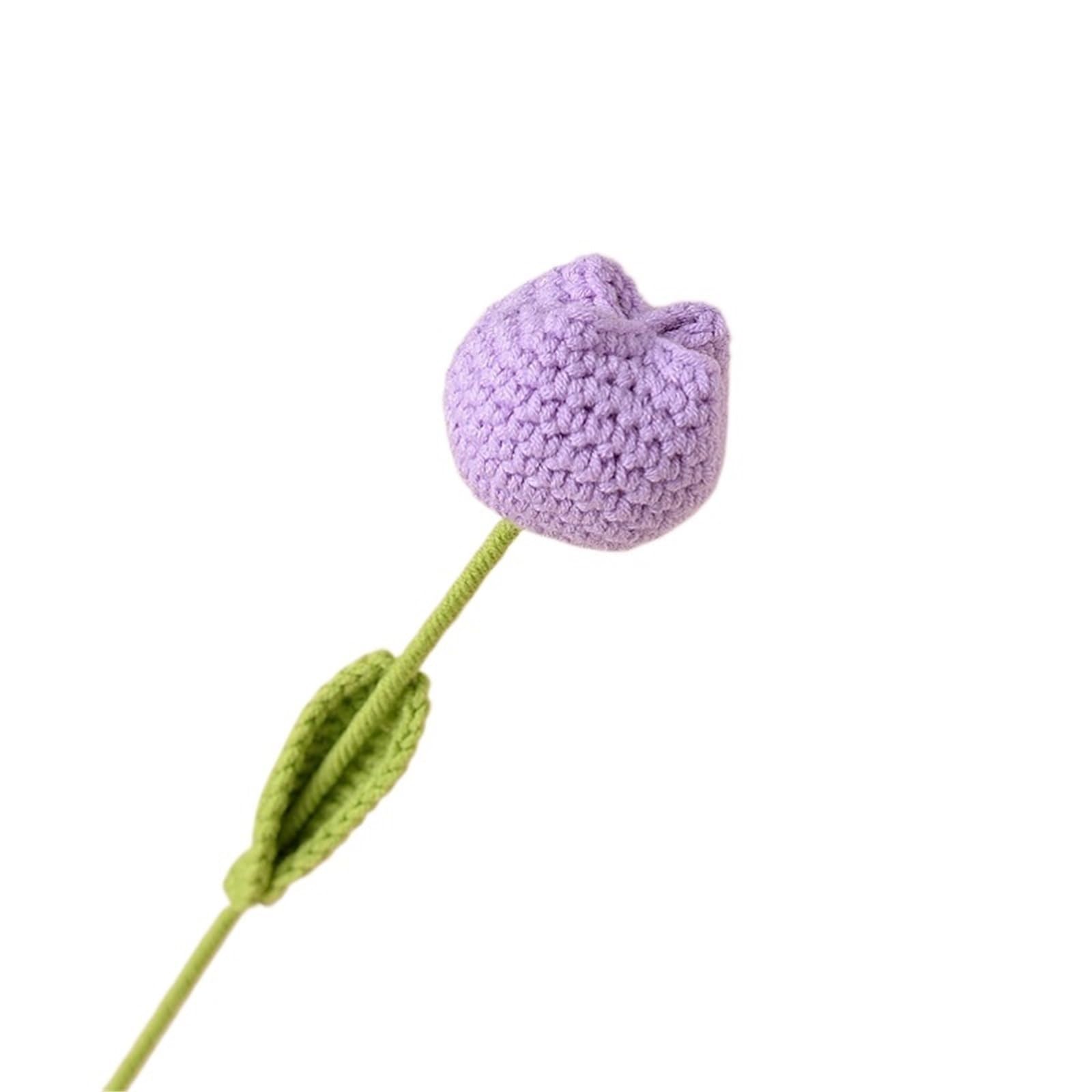 ENWWCH 3pcs Knitting Bouquet Tulip Flower Hand-knitted Fake Flowers Knit Home For Home(Color5)