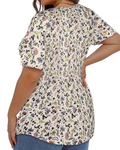 Image of Plus Size Tops for Women Pleated Summer Top Trendy Short Sleeve Shirts Casual Basic Tee Crew Neck Blouses 2026