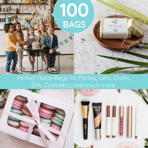 Image of 100 Pastel Teal Plastic Bags With Handles 9x12 Merchandise Bags
