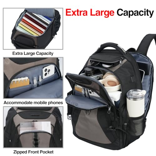 Image of KROSER Travel Laptop Backpack 18.4 Inch XXXL Gaming Backpack with Hard Shell Saferoom RFID Pockets Water-Repellent Business College Daypack Stylish Laptop Bag for Men /Women-Black Light Browm