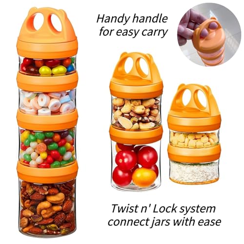 Image of SELEWARE Orange Stackable Snack Containers for Kids Toddlers Adults, 31oz | Portable Food Storage Containers for Snacks Formula Powder Drinks and Travel, Twist Lock System Airtight Leak-proof BPA Free