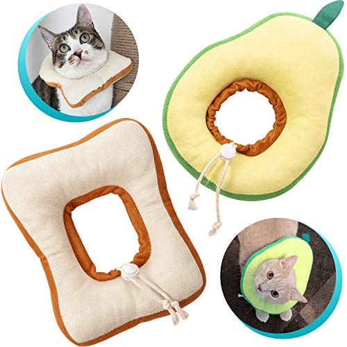 Frienda 2 Pieces Adjustable Cat E-Collar Cat Elizabeth Collar Cute Toast Neck Cone