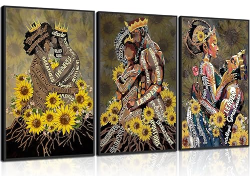 WSTUKVV 3pcs African American Wall Art Afro King Queen Posters Pi...
