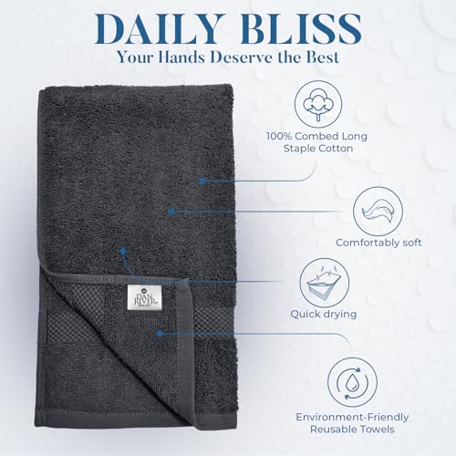 Image of DAN RIVER 6-Pack Premium Hand Towels (16x28 Inches) - 100% Cotton, Ultra Soft, Lightweight, Highly Absorbent Towels for Bathroom, Spa, Gym, Salon, Hotel, and Travel - Charcoal