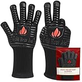 GRILL HEAT AID BBQ & Grill Gloves Heat Proof for Grilling Barbecue, 1472°F Heat Resistant Gloves with Silicone Grip to Handle Hot Food, Oven Mitts for Baking Pizza, Fire Glove for Campfire, Fire Pit