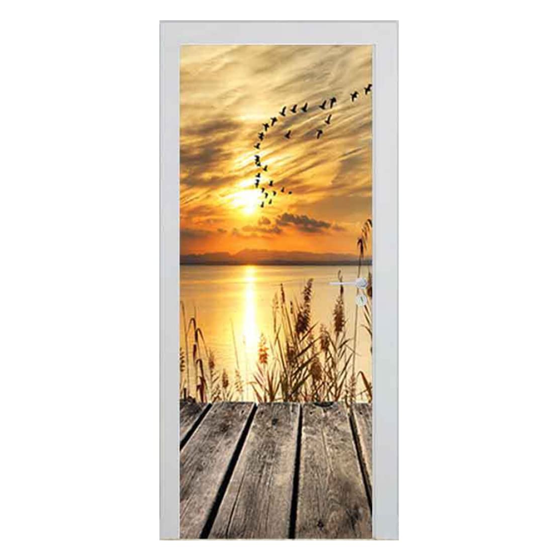 Sticker de porte coucher de soleil autocollant et amovible 95x215 cm