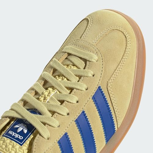 Image of adidas Originals Gazelle Indoor, Powder Yellow /Royal Blue /Cloud White, Size 8.5