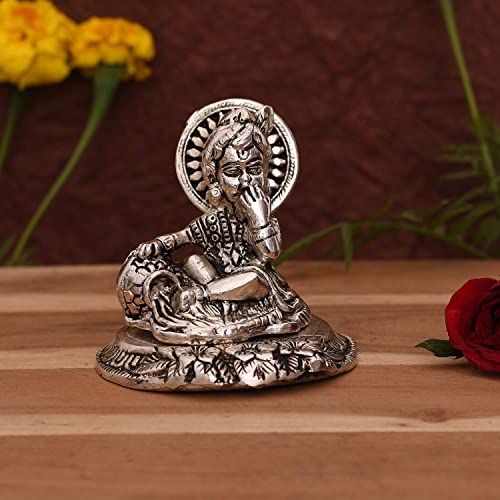 Image of Lavanaya Silver - Silver Finish Laddu Gopal Idol for Home Temple - Decorative Bal Krishna Murti for Pooja & Gifting - Handcrafted Metal Statue (Small Size)