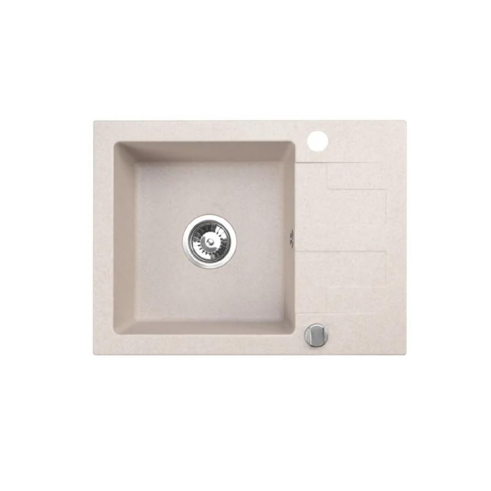 QLS Fregadero de granito Neli 59x44 cm reversible beige | Para cocinas modernas, resistente a arañazos y calor, con sifón automático y escurridor reversible