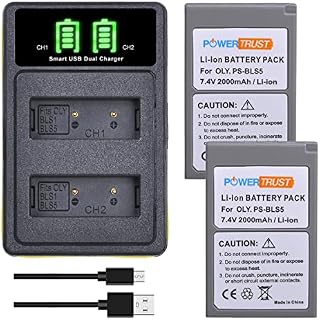 PowerTrust 2pcs 2000mAh BLS-5 BLS-50 Battery with Charger for Olympus OM-D E-M10 Mark IV, E-M10 Mark II, E-M10 Mark III S, E-M5 Mark III, PEN E-P7, E-PL2, E-M10, E-M10 II, E-PL3, E-PL10, E-PM1, E-PM2