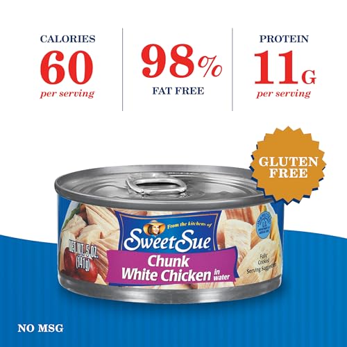 Image of Sweet Sue Canned Chicken Breast with Rib Meat in Water, 5 oz (Pack of 5) | White Chicken Chunks, 11g Protein per Serving, Gluten Free, Keto Friendly, Ready to Eat