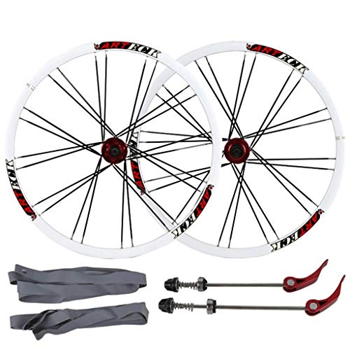 Juego Ruedas Bicicleta 26 Pulgadas Llanta Aleación Doble Pared Blanco Negro Freno Disco Rueda MTB Liberación Rápida 24 Habló para Volante Cassette 7/8/9/10 Velocidades