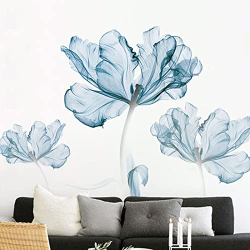 Blue Lotus Wall Sticker Blue Flowers Wall Decal Floral Wall Mural Art Decor For Living Room Bedroom Bathroom Decorations #TOP1