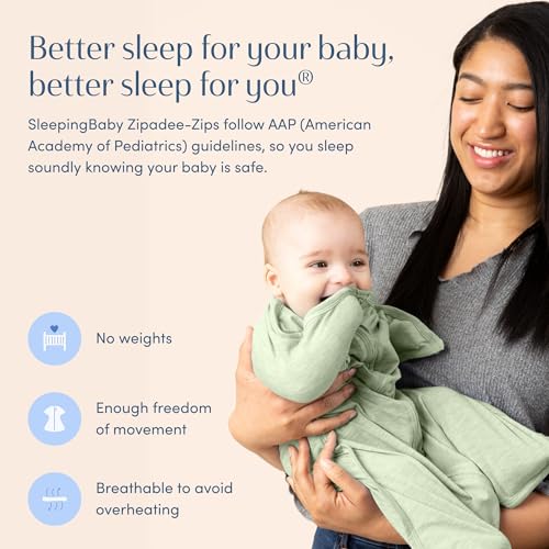 Image of SleepingBaby Zipadee-Zip Transition Swaddle - Cozy Baby Swaddling Blanket with Zipper Convenience - Roomy Wearable Blanket for Easy Diaper Changes - 12-24 Month - Zen Garden Green Heather