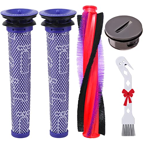 QAQGEAR Walzenbürste Bürste Filter für Dyson V6 DC59 DC58 DC62 SV03 Staubsauger Ersatzteile Zubehör, 225mm Rollenbürste, HEPA Filter, Bürstenrolle Endkappe, Teile-Nr. 963830-02 (4 Stück) Cover