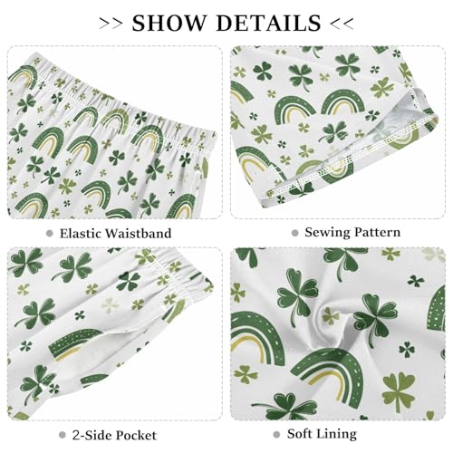 Green Rainbows Clover Pajama Pants Short Sleep Pants Pajama Bottoms Elastic Waist with Pockets 6-14 Years3