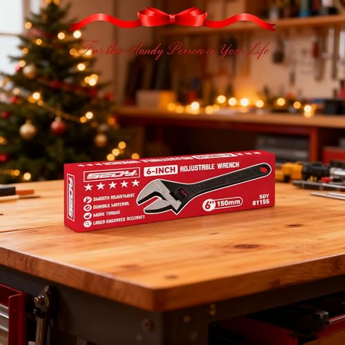 Image of SEDY 6-Inch Adjustable Wrench, Black Oxide Finish Wide Jaw Spanner with Inch /Metric Scale, Premium Drop Forged Steel for Automotive Plumbing and Household Repairs