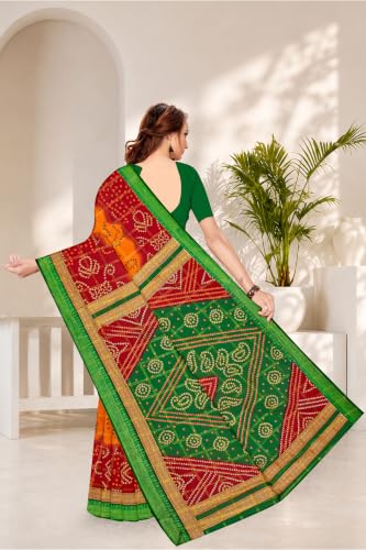 Image of TAMAIRA FASHION Mulmul Pure Cotton Saree For Woman Gharchola Bandhani Printed |Office Wear Daily Wear Sarees For Women Without Blouse Piece
