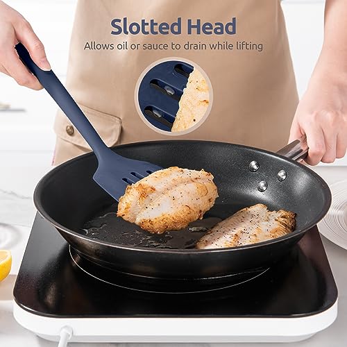Image of U-Taste Silicone Turner Slotted Spatula, 13.6 inchLong /3.7 inch Wide, Midnight Blue