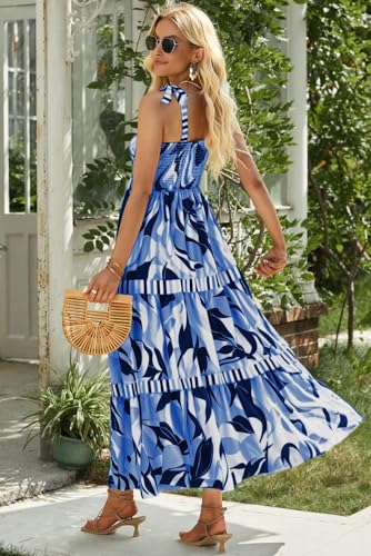 Image of AlvaQ Women's 2025 Summer Sleeveless Floral Print Maxi Dress Strap Square Neck Beach Sun Dress