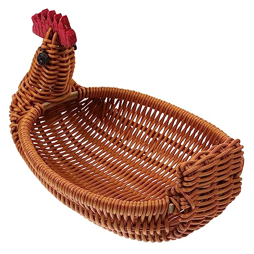 HOLIDYOYO Rattan Chicken Basket Woven Fruit Storage Basket for Home Egg Holder Decorative Easter Brown Chicken Design 1pc