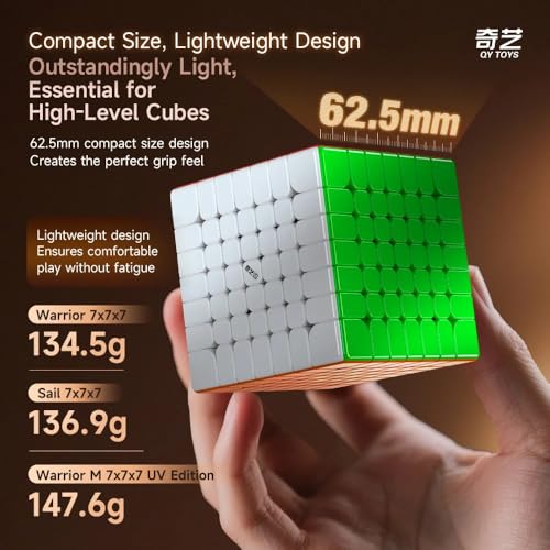Image of QiYi Warrior 7x7 Speed Cube | Lightweight 134.5g and Compact 62.5mm Design | Stickerless Frosted Finish, Anti-Stick Grooves and High Stability 7x7x7 Puzzle