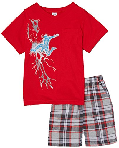 Image of ToBeInStyle Boys' 2-Piece Graphic Top & Plaid Shorts Outfit Set - Polo or V-Neck Tee