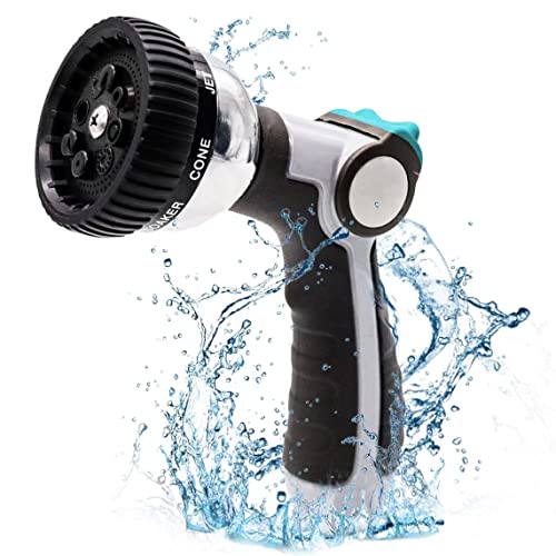 BESITER Water Hose Nozzle Sprayer,Metal Garden Hose Nozzle Heavy Duty Pressure Water Hose Nozzle with 8 Spray Patterns for Watering Garden, Washing Cars and Showering Pets