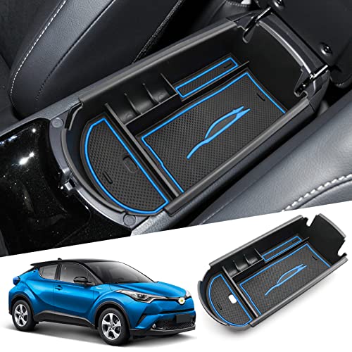 SHAOHAO トヨタC-HR 専用コンソールトレイ ZYX10/NGX50系 収納トレイ コンソールボックス 小物入れトレイ カーアクセサリー 内装パーツ センターコンソールトレイ コンソールアームレストボックス ラバーマット付き 簡単取付 滑り止め ブ