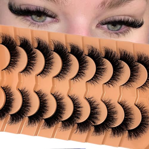 VOCOAK Cat Eye Lashes Mink Wispy Strip Lashes Natural Look Short Fluffy Fox Eye False Eyelashes C Curl Lash Strips Soft Faux Mink Fake Cateye Eyelashes Pack