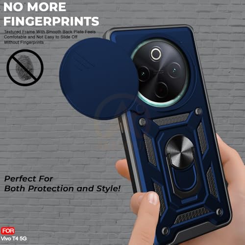 Image of Armor Bumper Back Cover Case for Vivo T4 5G / iQOO Z10 5G Rotating Camera Cover, Ring Holder & Kickstand | Heavy Duty & 360 Degree Protection Vivo T4 5G / iQOO Z10 5G Back Cover (Blue)