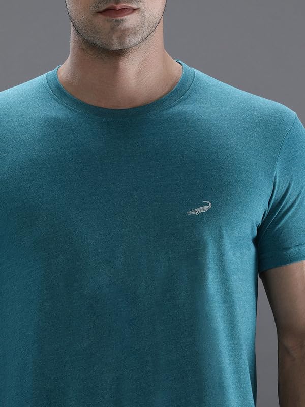 Image of CROCODILE Men Solid Sport Fit T Shirt | Round Neck | Short Sleeve | Regular Length | Basic Casual Pull On Topwear Grey Melange