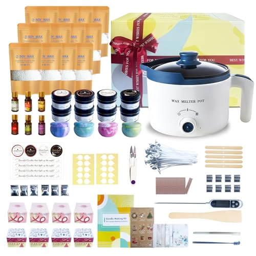 Kit completo de fabricação de velas com derretidor de cera, 12 pacotes de cera de soja para fazer ve