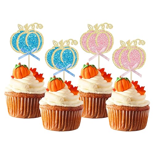 Pic à cupcake citrouille pailleté bleu et rose pour anniversaire enfant