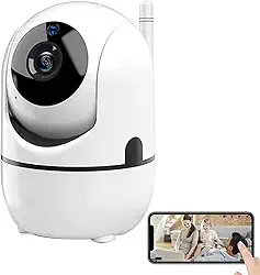 Câmera IP WiFi Giratória 1080p, Visão Noturna, Detecção de Movimento, Microfone, Compatível com App, Suporte WiFi 2.4G/5G, Branca